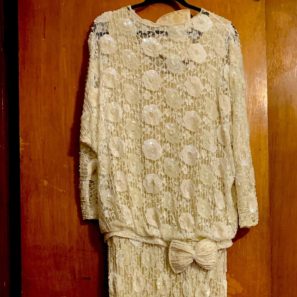 Judith Ann Vintage ivory beaded dress Size Small